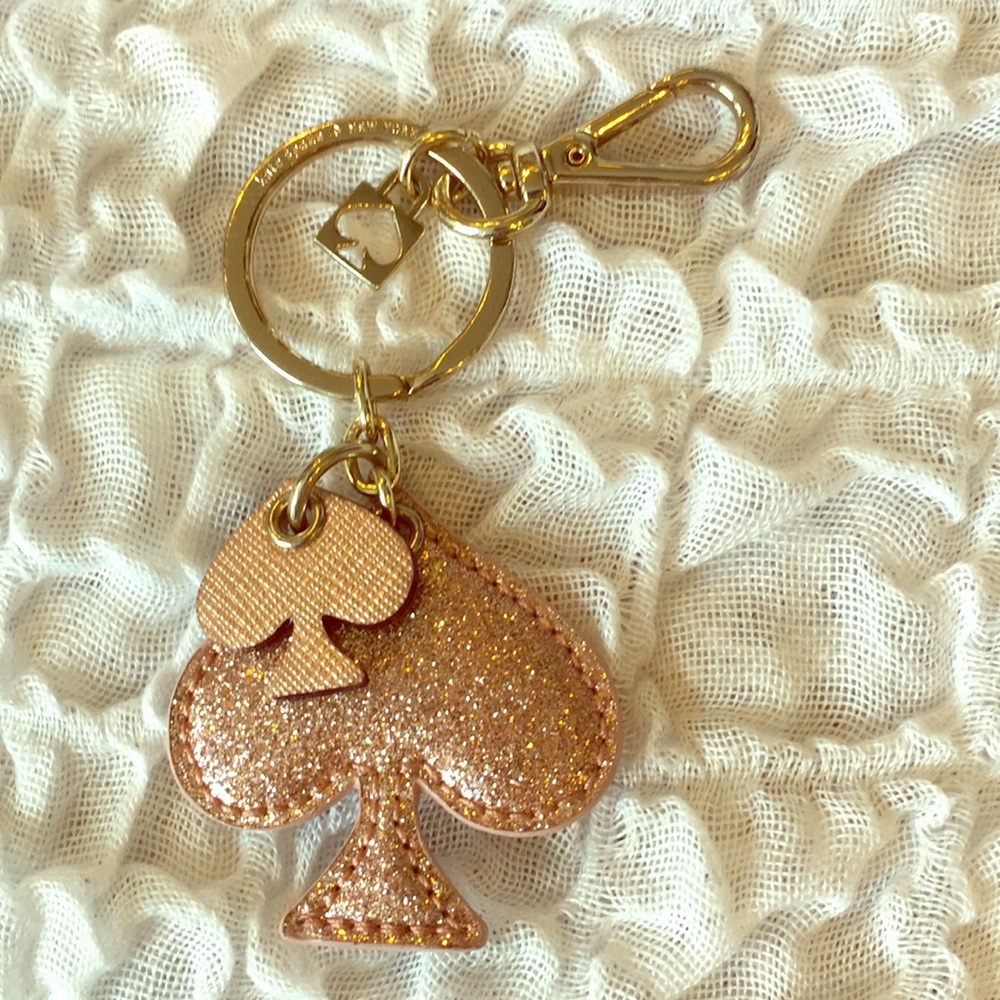 Kate Spade rose gold glitter logo keychain